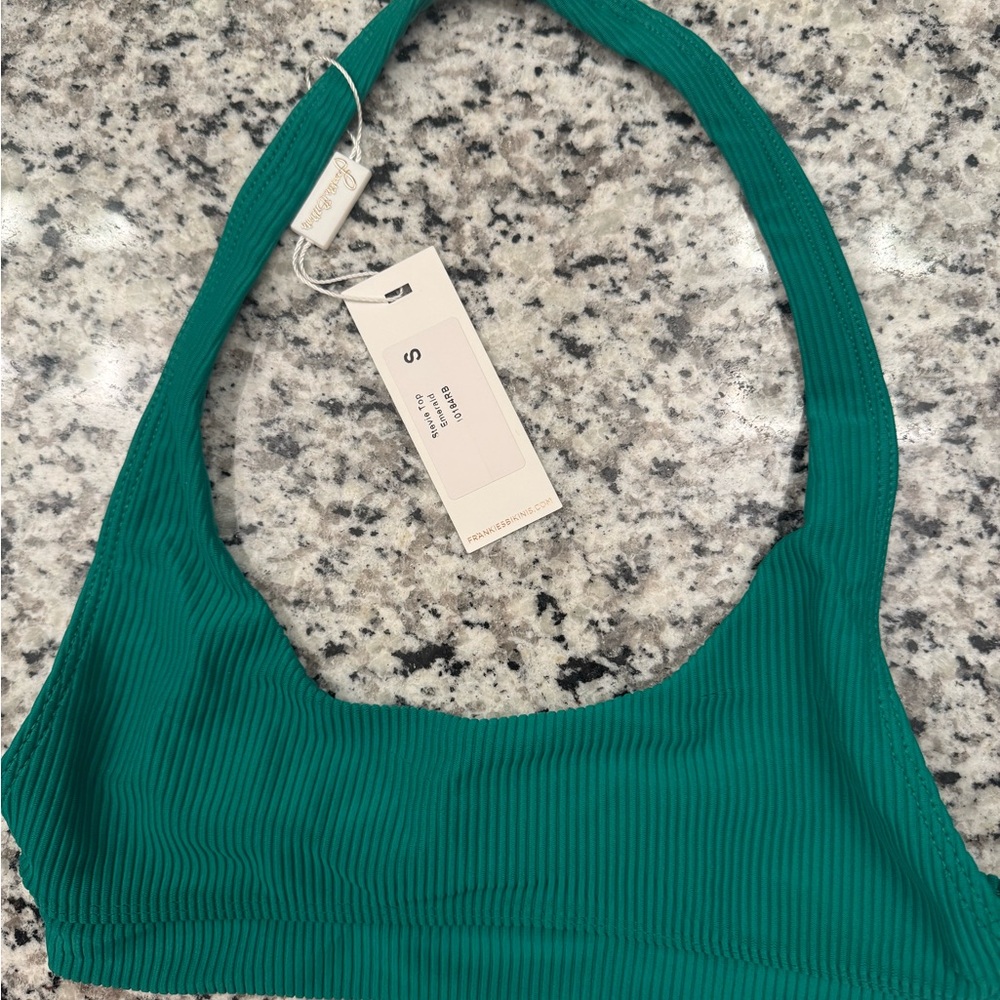 Frankie's Bikinis Green Ribbed Bikini Top